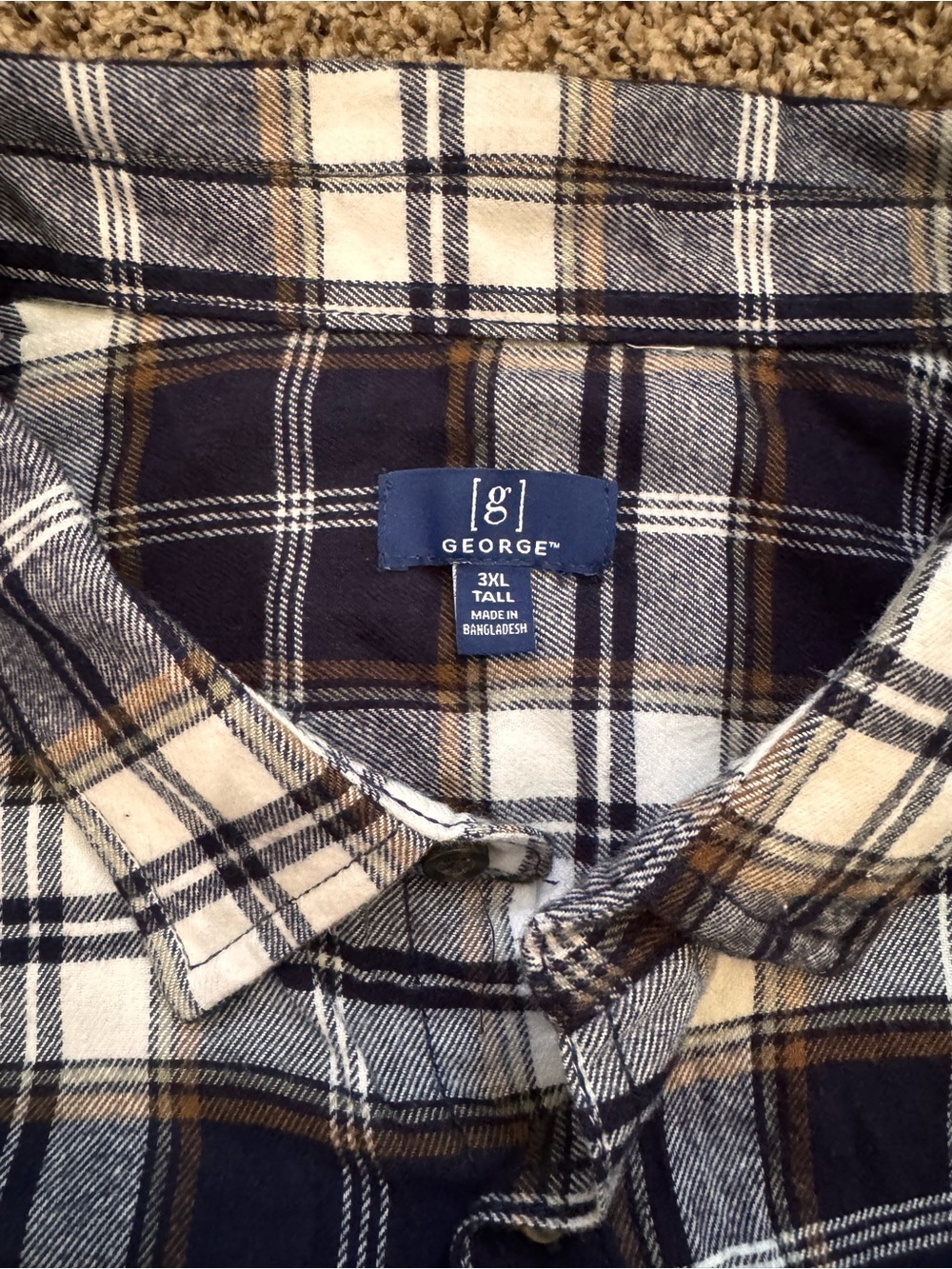 George Navy, Tan and White Plaid Button-Down Shirt